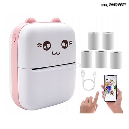 Mini Pocket BlueTooth Printer with 5 pcs of Thermal paper Pink