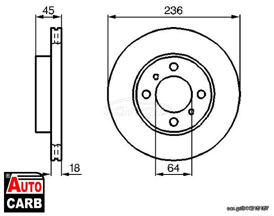 Δισκοπλακα BOSCH 0986478572 για MITSUBISHI MIRAGE 1991-2003, PROTON PERSONA 1994-2008, SOUEAST V3 2008-