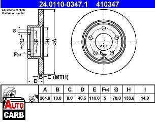 Δισκοπλακα ATE 24011003471 για VAUXHALL CORSA 2006-2014, VAUXHALL CORSAVAN 2014-