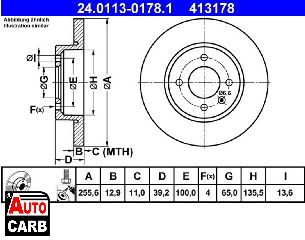 Δισκοπλακα ATE 24011301781 για VW GOLF 1989-2002, VW PASSAT 1988-1997, VW VENTO 1991-1998