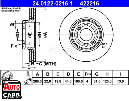 Δισκοπλακα ATE 24012202161 για RENAULT MODUS 2004-