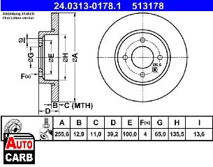 Δισκοπλακα ATE 24031301781 για VW GOLF 1989-2002, VW PASSAT 1988-1997, VW VENTO 1991-1998