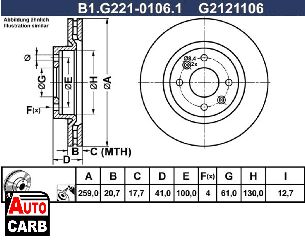 Δισκοπλακα GALFER G2121106 για RENAULT 19 1988-2003, RENAULT CLIO 1990-2016, RENAULT KANGOO 1997-