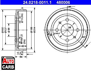 Ταμπουρο ATE 24021800111 για FIAT PANDA 2003-, FIAT PUNTO 1993-2012, FIAT TEMPRA 1990-1998