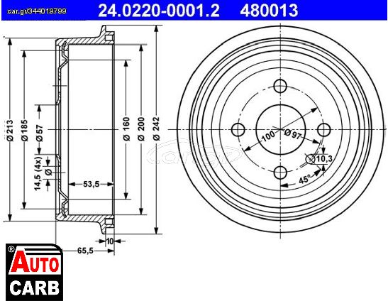 Ταμπουρο ATE 24022000012 για DAEWOO RACER 1986-1997, OPEL ASCONA 1970-1988, OPEL ASTRA 1991-2009