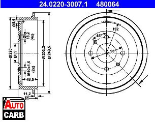 Ταμπουρο ATE 24022030071 για FIAT BRAVO 1995-2001, FIAT FIORINO 2007-, FIAT IDEA 2003-