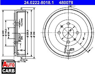 Ταμπουρο ATE 24022280181 για FIAT TEMPRA 1990-1998, FIAT TIPO 1987-1997, LANCIA MUSA 2004-2012