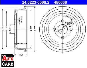 Ταμπουρο ATE 24022300082 για OPEL MANTA 1970-1988, OPEL REKORD 1972-1986, VAUXHALL ASTRA 1979-1991