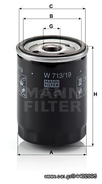 Φίλτρο λαδιού MANN-FILTER W71319 Ford Escort 1800cc D 60ps 1989-1990 (1039020,1039021,1220880,1E2014302B,5747002002)