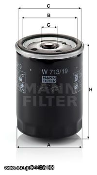 Φίλτρο λαδιού MANN-FILTER W71319 Ford Escort Van 1800cc Turbo D 70ps 1995-2001 (1039020,1039021,1220880,1E2014302B,5747002002)