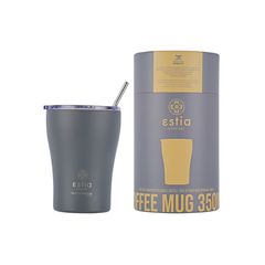 Estia 01-12441 Coffee Mug Save The Aegean Ποτήρι Θερμός με Καλαμάκι Grey 350ml