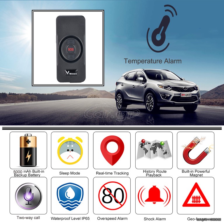 TKSTAR TKS2 GPS Tracker Temperature Detection, Multiple SOS Alarms MOTO,CAR