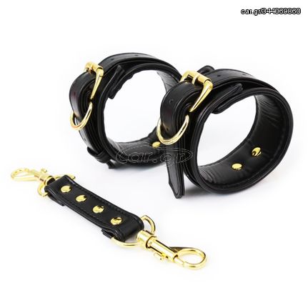 NAUGHTY TOYS Black with Gold snap-hook leather Ankle cuffs