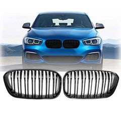 Καρδιές Μάσκας Για Bmw 1 F20 / F21 15-19 M4 Look Με Διπλή Γρίλια Με 14 Γραμμές Μαύρο Γυαλιστερό 2 Τεμάχια