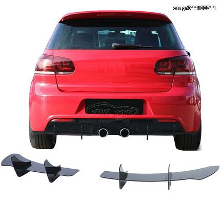 Diffuser Πίσω Προφυλακτήρα Για VW Golf VI (6) 08-13 Για R20 Έκδοση Γυαλιστερό Μαύρο 4 Bars Από Πλαστικό 2 Τεμάχια