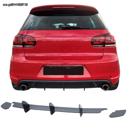 Diffuser Πίσω Προφυλακτήρα Για VW Golf VI (6) 08-13 Για GTI Έκδοση Γυαλιστερό Μαύρο 3 Bars & 2 Side Splitters Από Πλαστικό 3 Τεμάχια