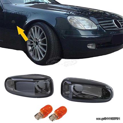 Πλαϊνά Φλας Φτερού Για Mercedes-Benz C W202 96-01 / CLK W208 97-02 / E W124 93-95 / W210 95-03 / SLK R170 96-04 / Vito W638 96-03 / Sprinter W901-W905 95-06 /  VW LT 98-06 Διαφανές Φιμέ 2 Τεμάχια