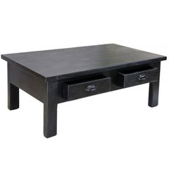 Τραπεζάκι σαλονιού 2 συρτάρια μαύρο - Factory 105x58x40εκ.