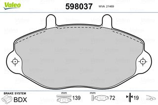 Σετ τακάκια, δισκόφρενα VALEO 598037 Ford Transit 2500cc TD 100ps 1991-1994 (1074972,1301592,5028764,6197739,6965580)