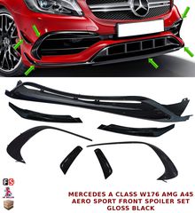 ΣΕΤ ΣΠΟΙΛΕΡ Mercedes A-Class W176 Facelift AMG 45 Line (2015-2018) Piano Black Front Bumper Splitters Fins Aero  