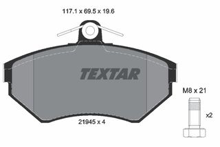 Σετ τακάκια, δισκόφρενα TEXTAR 2194503 Volkswagen Passat 1800cc Syncro 4motion 125ps 1996-2000 (8E0698151,8E0698151A,8E0698151N)