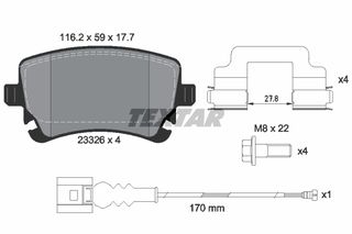 Σετ τακάκια, δισκόφρενα TEXTAR 2332602 Volkswagen Multivan T5 1900cc TDI 102ps 2006-2009 (7E0698451,7E0698451A,7E0698451B,7H0698451,7H0698451B)