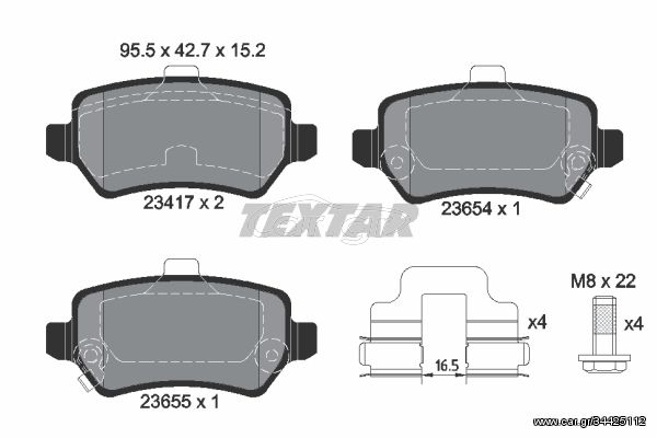 Σετ τακάκια, δισκόφρενα TEXTAR 2341703 Kia Venga 1600cc CRDi 116ps 2010- (1605086,1605122,1605625,1605967,583021PA30)