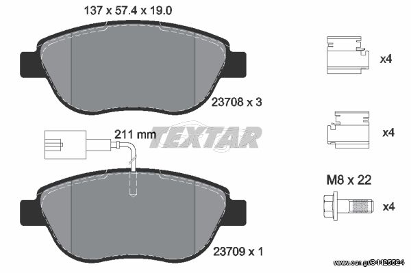 Σετ τακάκια, δισκόφρενα TEXTAR 2370802 Fiat Bravo 1900cc D Multijet 116ps 2006-2009 (1605157,1605181,425408,51928528,6001073136)