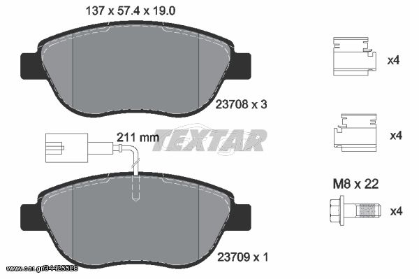 Σετ τακάκια, δισκόφρενα TEXTAR 2370802 Fiat Bravo 1600cc D Multijet 120ps 2008-2014 (1605157,1605181,425408,51928528,6001073136)