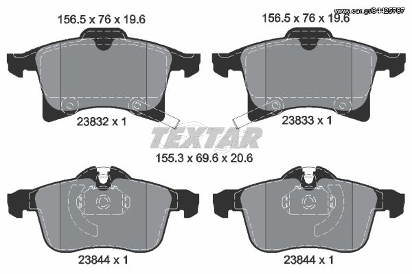 Σετ τακάκια, δισκόφρενα TEXTAR 2383201 Opel Astra G 2000cc 16Valves 136ps 1998-2005 (1605009,1605035,1605080,1605177,1605252)