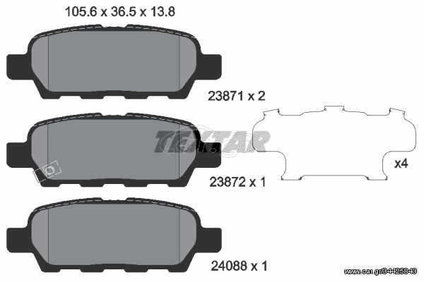 Σετ τακάκια, δισκόφρενα TEXTAR 2387101 Infiniti G Sedan 3500cc 260ps 2002- (410601408R,440608H385,44060AL585,44060AL586,44060AL587)