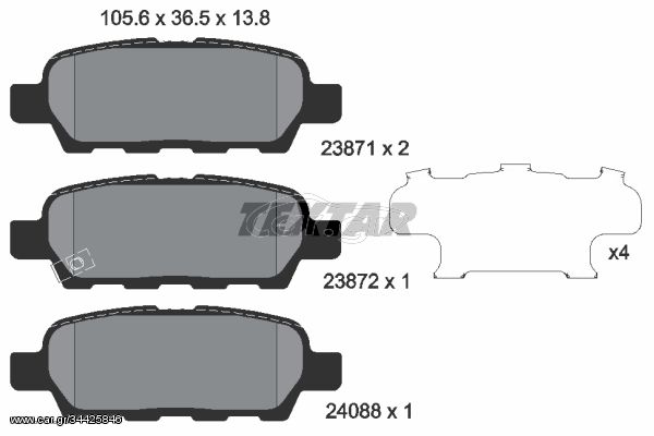 Σετ τακάκια, δισκόφρενα TEXTAR 2387101 Nissan Qashqai 2000cc dCi 4x4 150ps 2007-2013 (410601408R,440608H385,44060AL585,44060AL586,44060AL587)