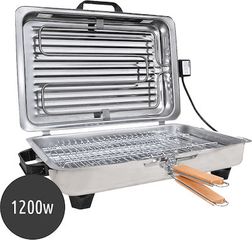 Roller Kappatos 020107 INOX Επιτραπέζια Ηλεκτρική Ψησταριά Σχάρας 1200W με Καπάκι & Διπλή Σχάρα 38x24,5cm