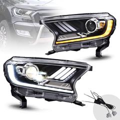 Μπροστινά Φανάρια Set Για Ford Ranger T7 T8 2016-2020 Munstang Look DRL Dynamic Μαύρα Full Led Με Μοτέρ