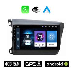 HONDA CIVIC 4D (2012 - 2016) Android οθόνη αυτοκίνητου 4GB με Ελληνικό GPS WI-FI Apple Carplay Android Auto (ηχοσύστημα αφής 9" ιντσών OEM Youtube Playstore MP3 USB Radio Bluetooth Mirrorlink 4x60W ερ