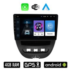 TOYOTA AYGO (2005 - 2014) Android οθόνη αυτοκίνητου 4GB με Ελληνικό GPS WI-FI Apple Carplay Android Auto (ηχοσύστημα αφής 10" ιντσών OEM Youtube Playstore MP3 USB Radio Bluetooth Mirrorlink 4x60W εργο