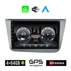 KIROSIWA 4+64GB SEAT TOLEDO (2004-2009) Android οθόνη αυτοκίνητου 4GB με GPS WI-FI (ηχοσύστημα αφής 9" ιντσών OEM Youtube Playstore MP3 USB Radio Bluetooth Mirrorlink 4x60W Apple Carplay Android Auto,