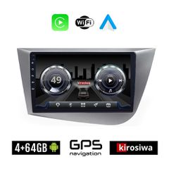 KIROSIWA 4+64GB SEAT LEON (2005-2011) Android οθόνη αυτοκίνητου 4GB με GPS WI-FI (ηχοσύστημα αφής 9" ιντσών OEM Youtube Playstore MP3 USB Radio Bluetooth Mirrorlink 4x60W Apple Carplay Android Auto, α