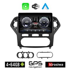 KIROSIWA 4+64GB FORD MONDEO (2007 - 2010) Android οθόνη αυτοκίνητου 4GB με GPS WI-FI (ηχοσύστημα αφής 10" ιντσών OEM Youtube Playstore MP3 USB Radio Bluetooth Mirrorlink 4x60W Apple Carplay Android Au