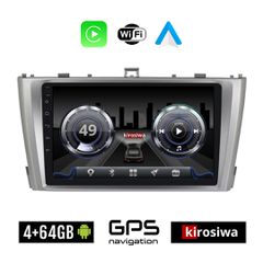 KIROSIWA 4+64GB TOYOTA AVENSIS (2009 - 2016) Android οθόνη αυτοκίνητου 4GB με GPS WI-FI (ηχοσύστημα αφής 9" ιντσών OEM Youtube Playstore MP3 USB Radio Bluetooth Mirrorlink 4x60W Apple Carplay Android