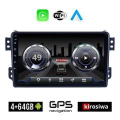 KIROSIWA 4+64GB SUZUKI SPLASH (μετά το 2008) Android οθόνη αυτοκίνητου 4GB με GPS WI-FI (ηχοσύστημα αφής 9" ιντσών OEM Youtube Playstore MP3 USB Radio Bluetooth Mirrorlink 4x60W Apple Carplay Android