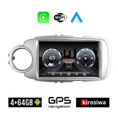 KIROSIWA 4+64GB TOYOTA YARIS (2011 - 2020) Android οθόνη αυτοκίνητου 4GB με GPS WI-FI (ηχοσύστημα αφής 9" ιντσών OEM Youtube Playstore MP3 USB Radio Bluetooth Mirrorlink ασημί, 4x60W Apple Carplay And
