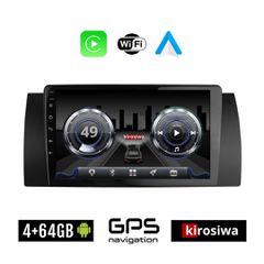 KIROSIWA 4+64GB BMW E39 (1997 - 2005) Android οθόνη αυτοκίνητου 4GB με GPS WI-FI (ηχοσύστημα αφής 9" ιντσών OEM Σειρά 5 Youtube Playstore MP3 USB Radio Bluetooth Mirrorlink Ε39 4x60W Apple Carplay And