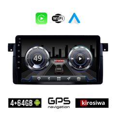 KIROSIWA 4+64GB BMW SERIES 3 (E46) 1998-2005 Android οθόνη αυτοκίνητου 4GB με GPS WI-FI (ηχοσύστημα αφής 9" ιντσών OEM Σειρά 3 Youtube Playstore MP3 USB Radio Bluetooth Mirrorlink Ε46 M3 4x60W Apple C