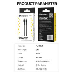 Wozinsky WNBCL2 Lightning / USB-C PD 30W cable 2 m - black-thumb-4