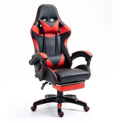 Καρέκλα γραφείου Gaming Δερματίνης με ανάκληση και υποπόδιο σε μαύρο κόκκινο 118 εως 128 και 62 επι 62cm
