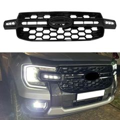 Μάσκα Για Ford Ranger T9 2022+ XLT / Sport / Wild Trak Raptor Type Με Led Μαύρο Γυαλιστερό