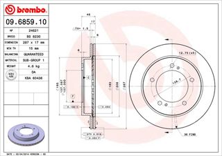 Δισκόπλακα BREMBO 09685910 Suzuki Jimny 1500cc DDiS 4x4 65ps 2003- (5521156B00,5521156B01)