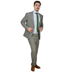 Κοστούμι Ανδρικό Γκρι-Λαδί Τρεβίρα Semi-Slim Fit SUIT 91199