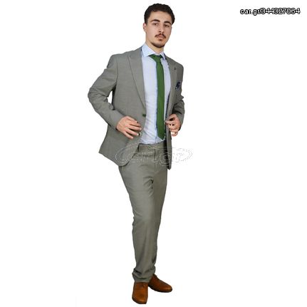 Κοστούμι Ανδρικό Γκρι-Λαδί Τρεβίρα Semi-Slim Fit SUIT 91199